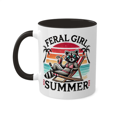 Feral Girl Summer With Adorable Raccoon In Bikini - 11oz Colorful Mug