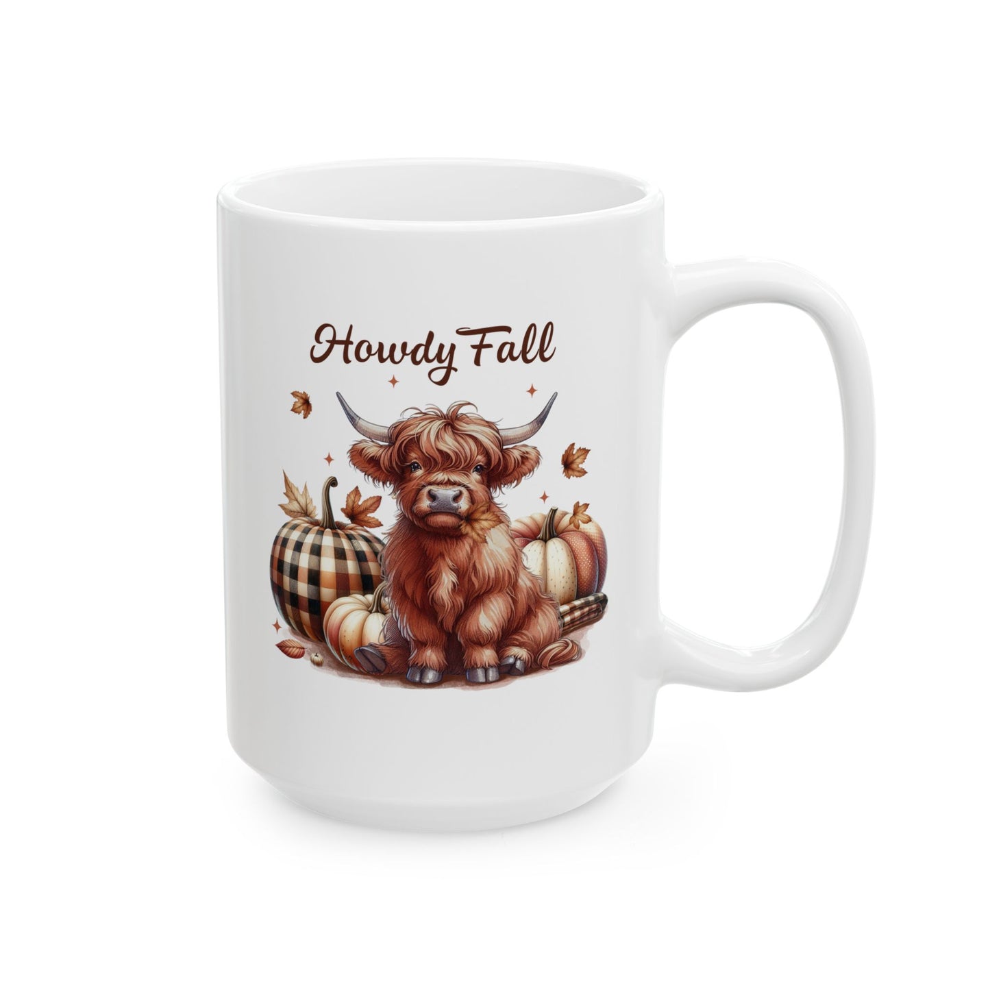 Hola otoño con una linda vaca - Taza de café otoñal (11 oz, 15 oz)