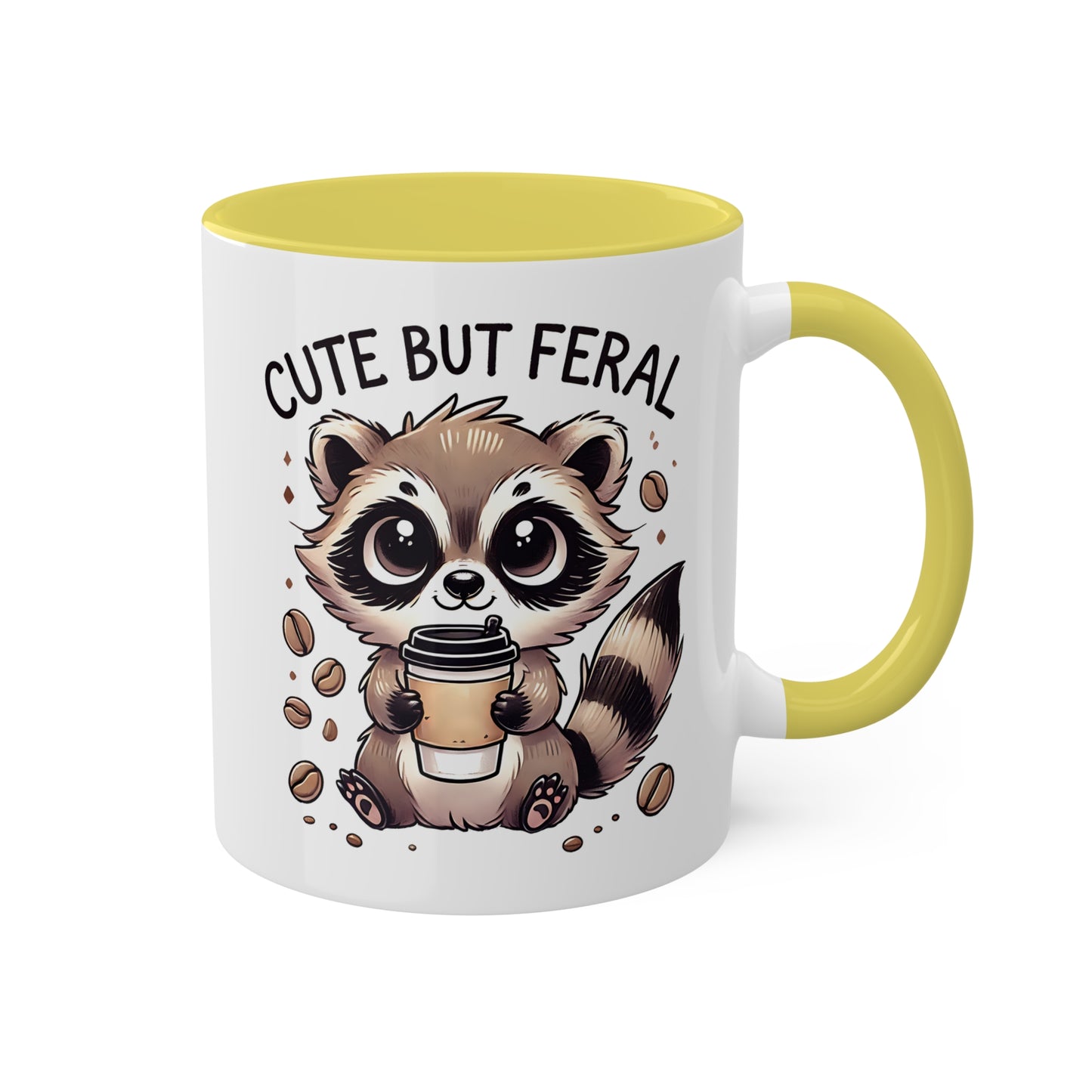 Cute But Feral - Adorable Raccoon With Coffee - 11oz Colorful Mug