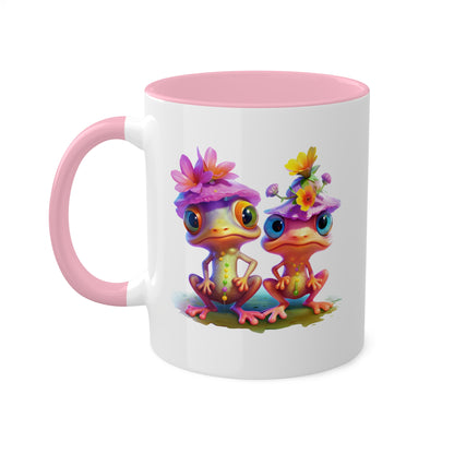 Two Adorable Little Frogs With Pretty Flowers - 11 oz Colorful Coffee Mug