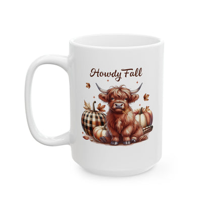 Hola otoño con una linda vaca - Taza de café otoñal (11 oz, 15 oz)