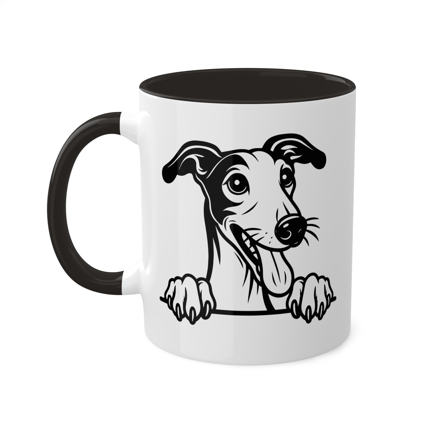 Taza de café colorida con cara de perro galgo - 11 oz