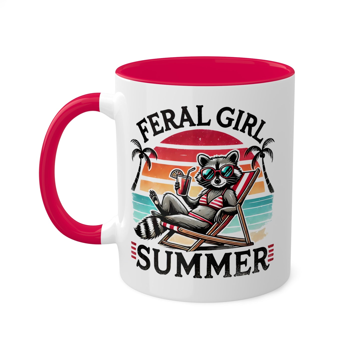 Feral Girl Summer With Adorable Raccoon In Bikini - 11oz Colorful Mug