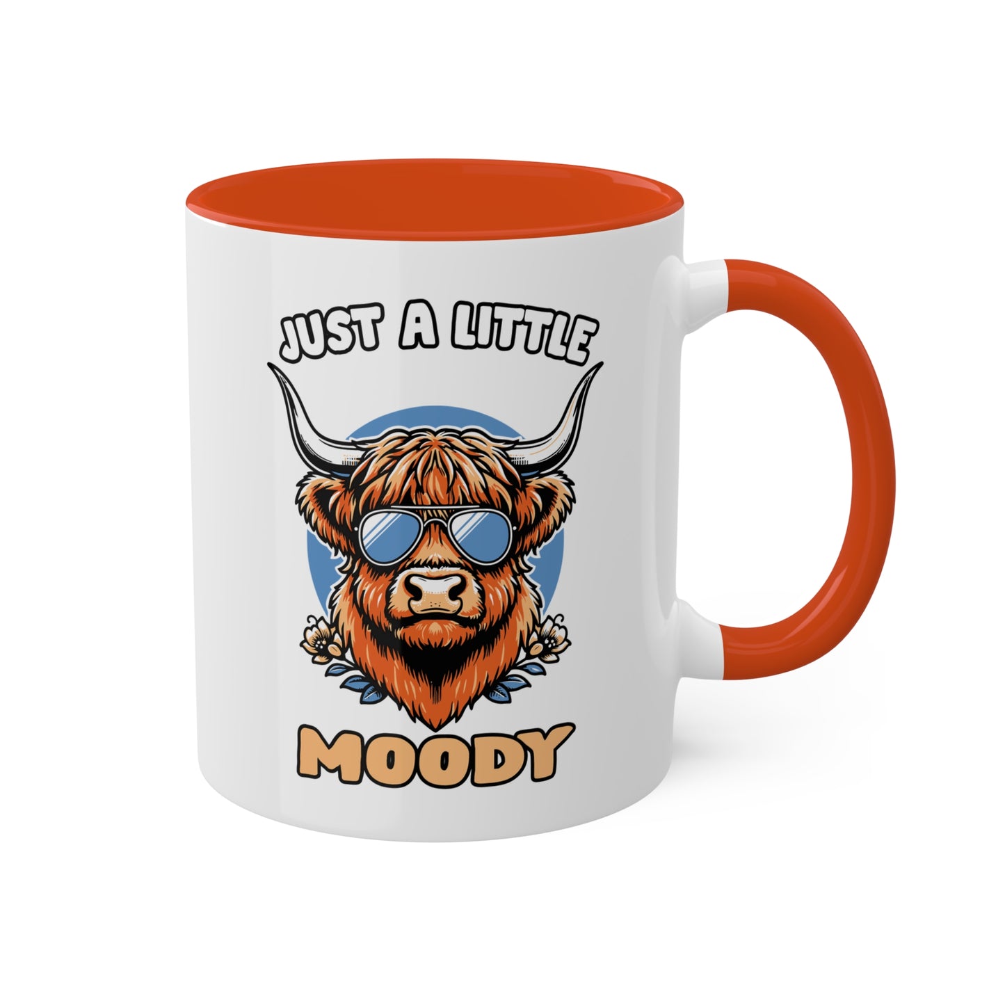 Just A Little Moody - Vaca de las Tierras Altas con Gafas de Sol - Taza Colorida de 11oz