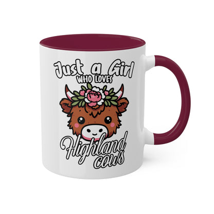 Solo una chica que ama las vacas de las Tierras Altas - Taza colorida de 11 oz