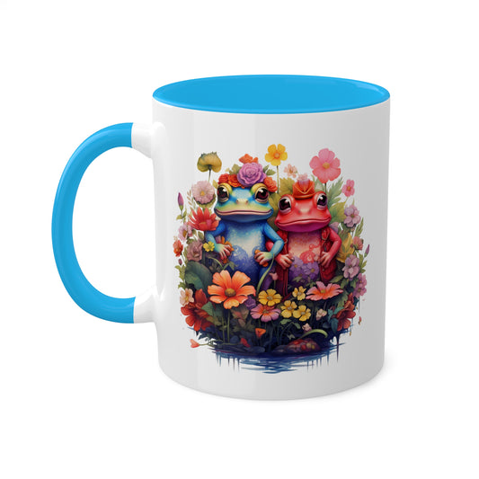 Two Adorable Little Frogs Sitting In A Garden - 11oz Colorful Coffee Mug