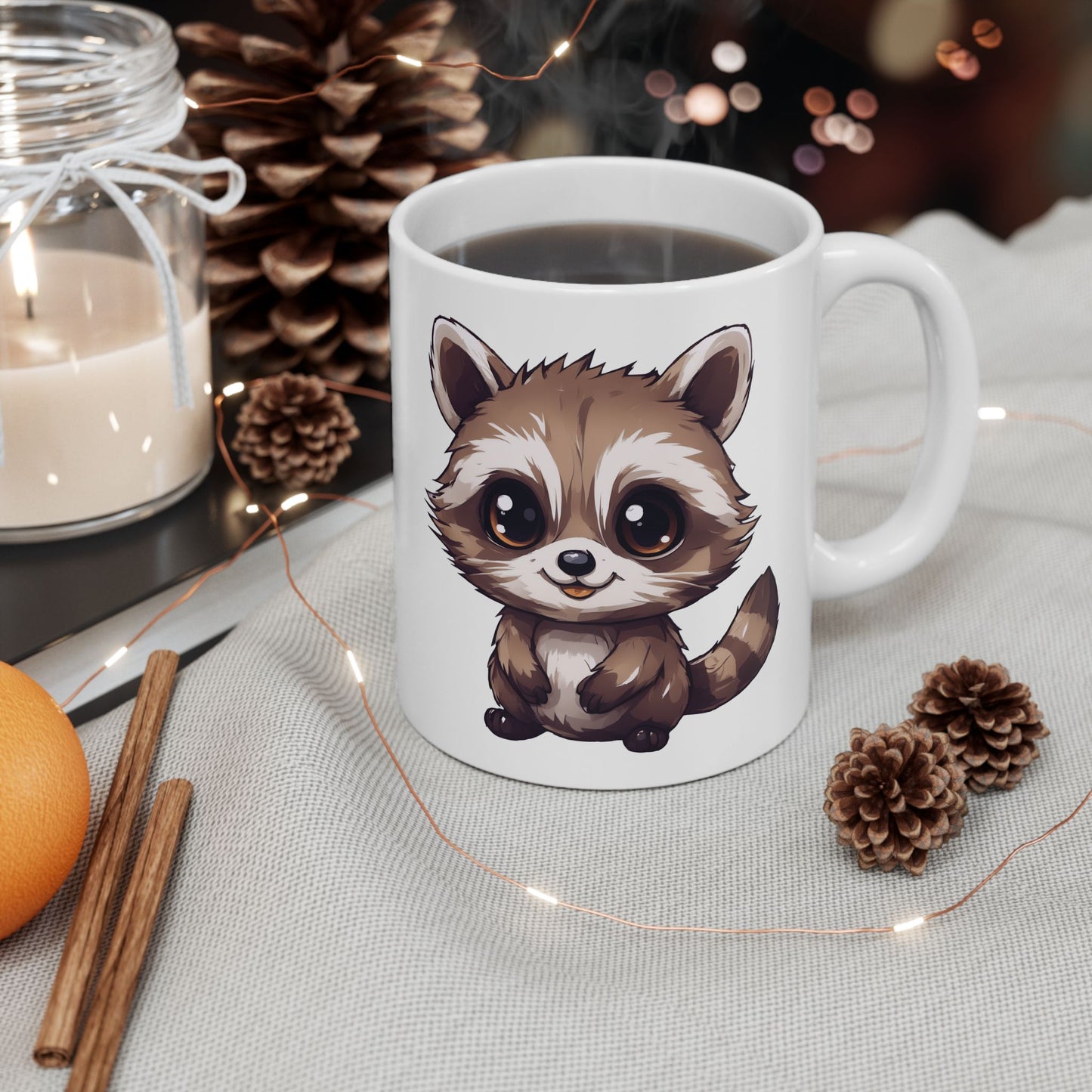 Kawaii Cartoon Raccoon - Coffee Mug (11oz, 15oz)