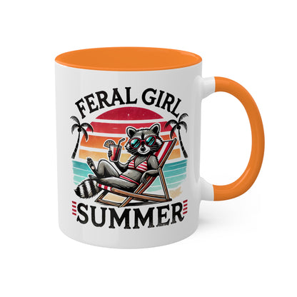 Feral Girl Summer With Adorable Raccoon In Bikini - 11oz Colorful Mug