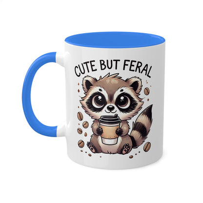 Cute But Feral - Adorable Raccoon With Coffee - 11oz Colorful Mug