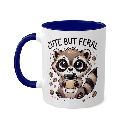 Cute But Feral - Adorable Raccoon With Coffee - 11oz Colorful Mug