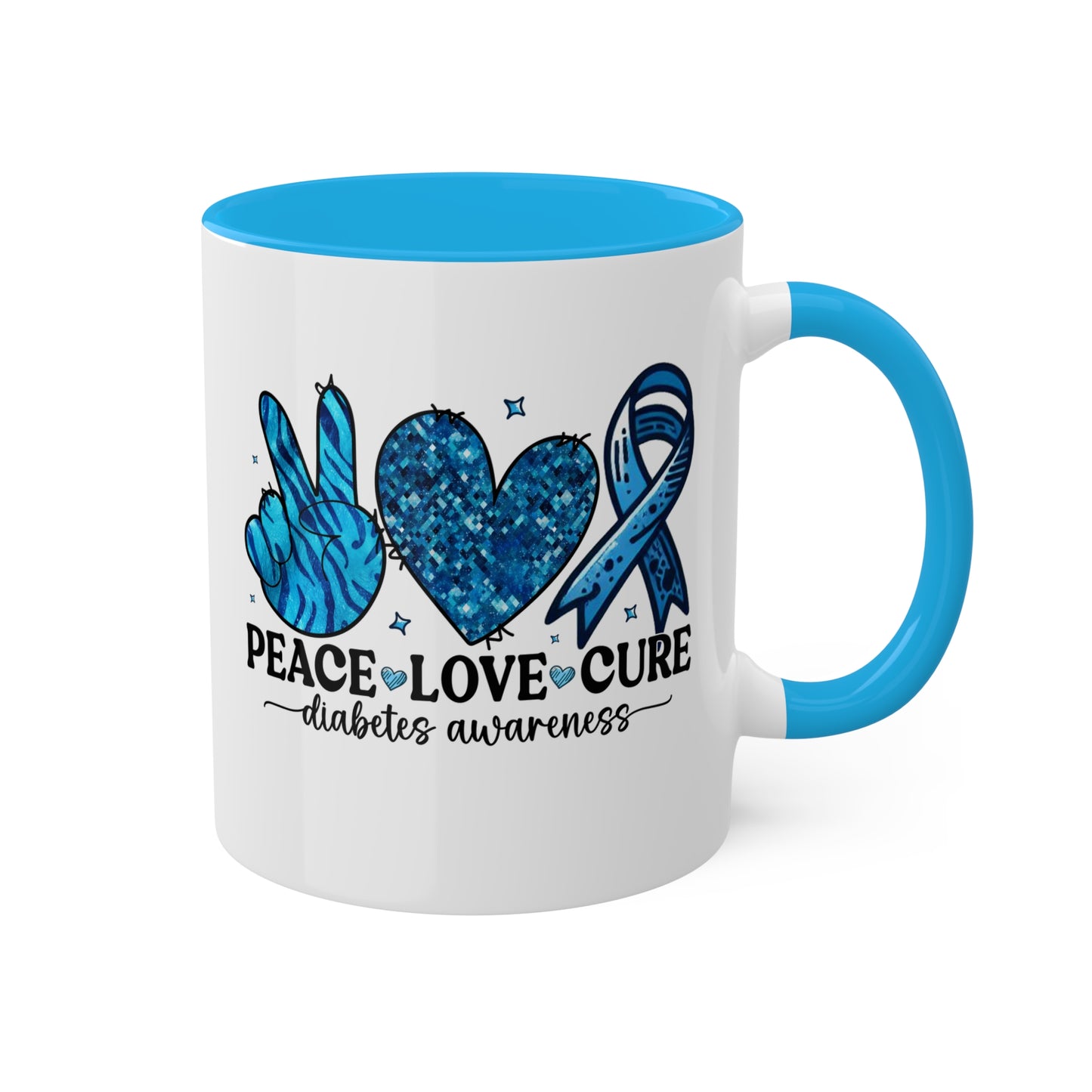 Peace Love Cure - Diabetes Awareness Coffee Mug, 11 oz