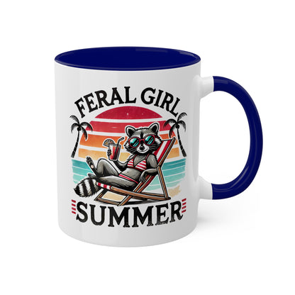 Feral Girl Summer With Adorable Raccoon In Bikini - 11oz Colorful Mug