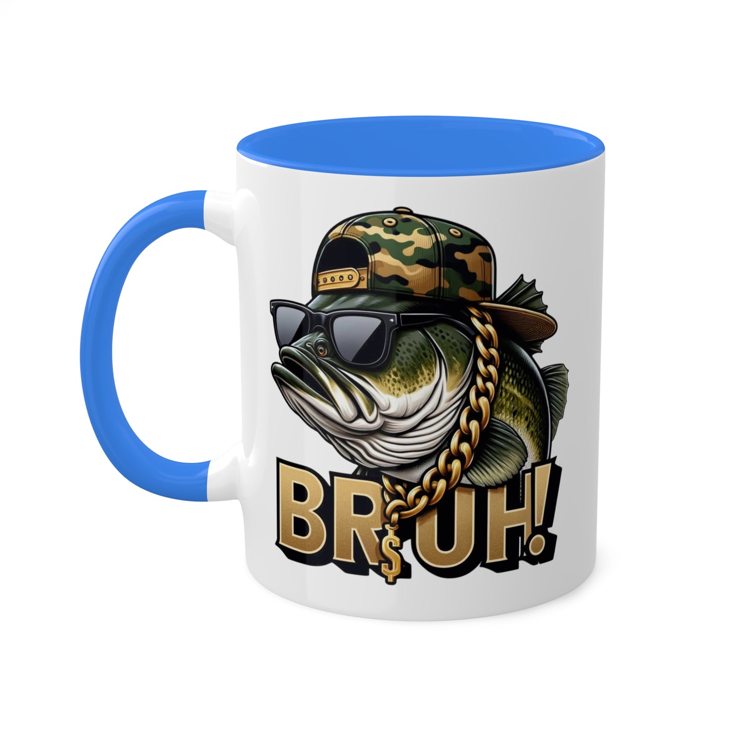 Bruh Fish con gafas de sol - Taza de regalo divertida y colorida de 11 oz