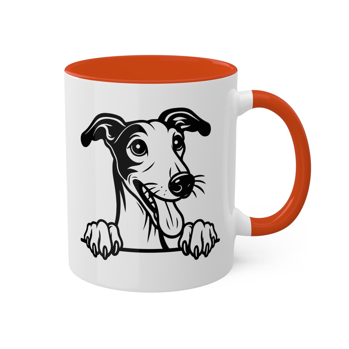 Taza de café colorida con cara de perro galgo - 11 oz