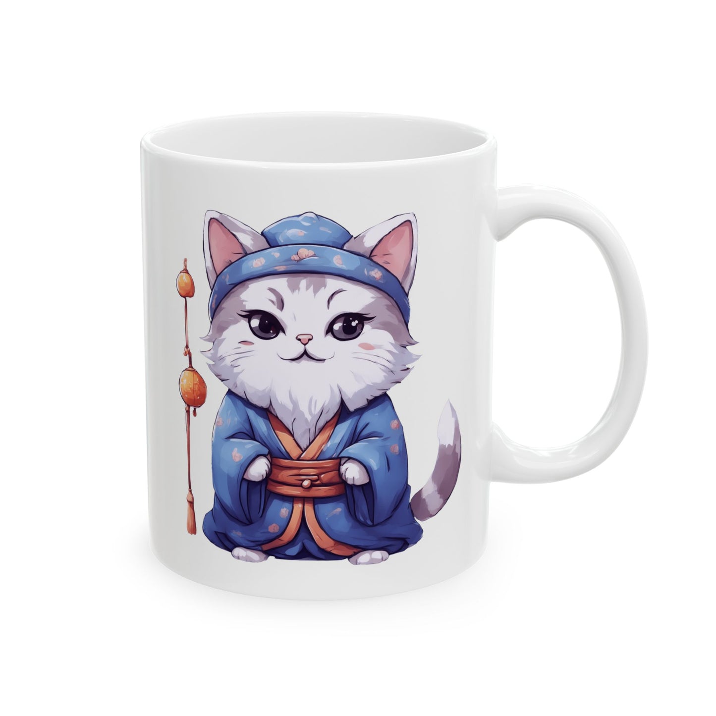 Kawaii Cartoon Cat in Traditional Chinese Attire - Coffee Mug (11oz, 15oz)