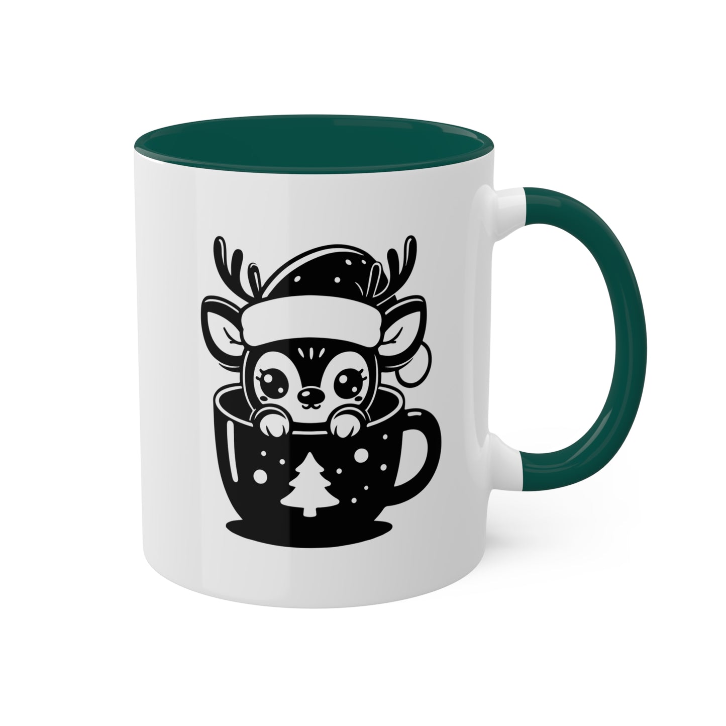 Lindo reno de dibujos animados navideños - Taza de regalo navideña de 11 oz