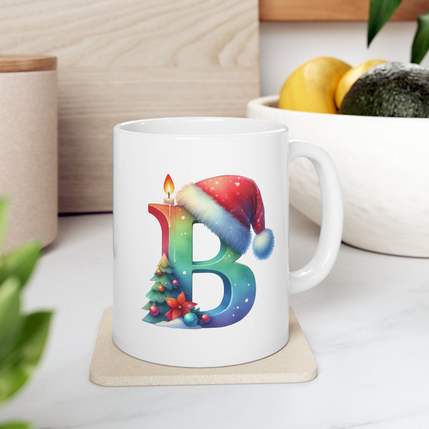 "B" Christmas Alphabet Letter - Holiday Gift Mug (11oz, 15oz)