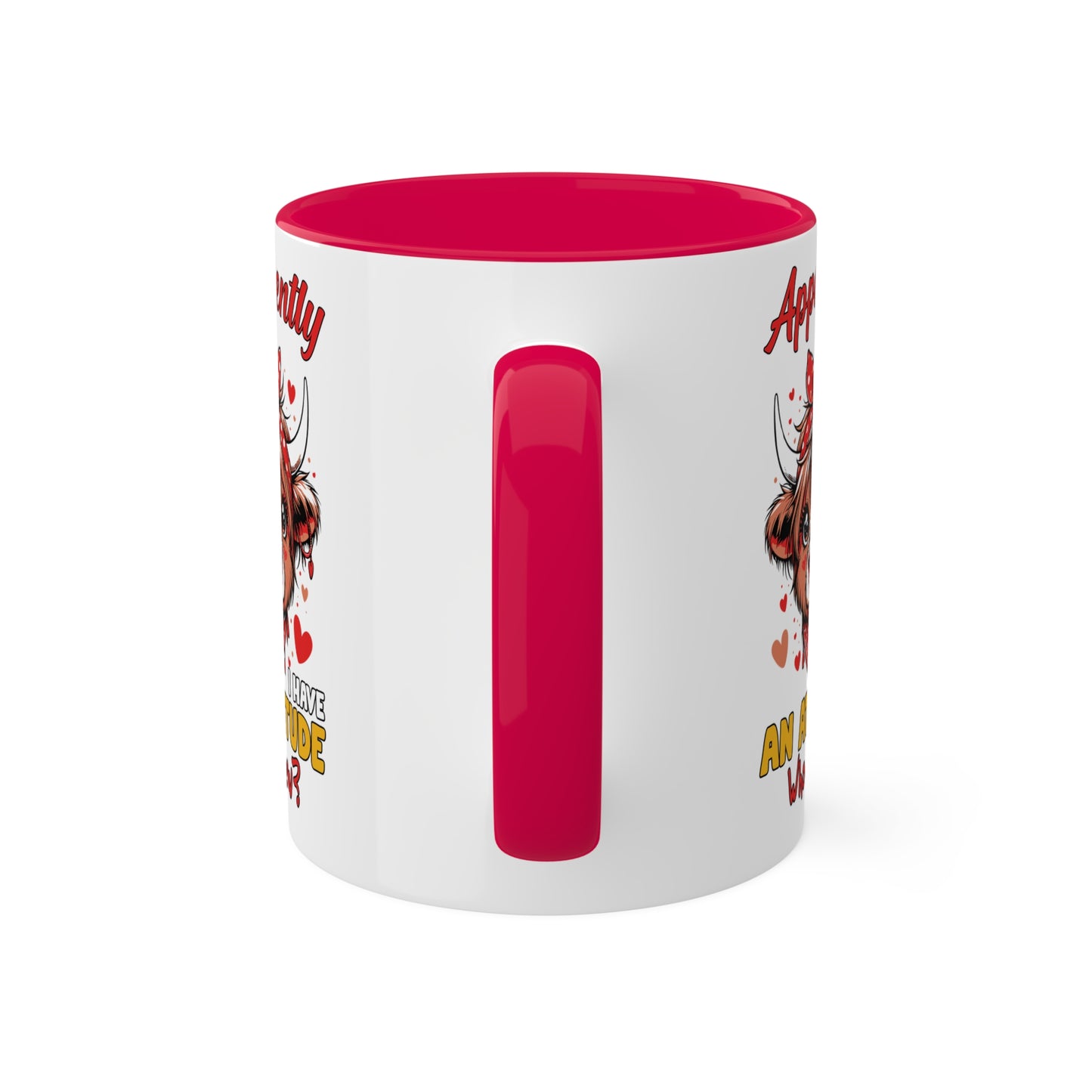 Apparently I Have An Attitude, Who Knew? - Cute Highland Cow With Pink Bow - 11oz Colorful Mug