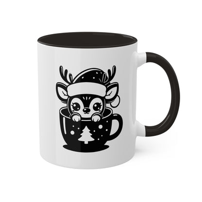 Lindo reno de dibujos animados navideños - Taza de regalo navideña de 11 oz