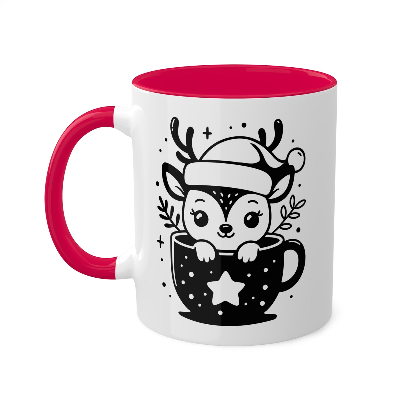 Lindo reno navideño de dibujos animados en taza de té - Taza de regalo navideña de 11 oz