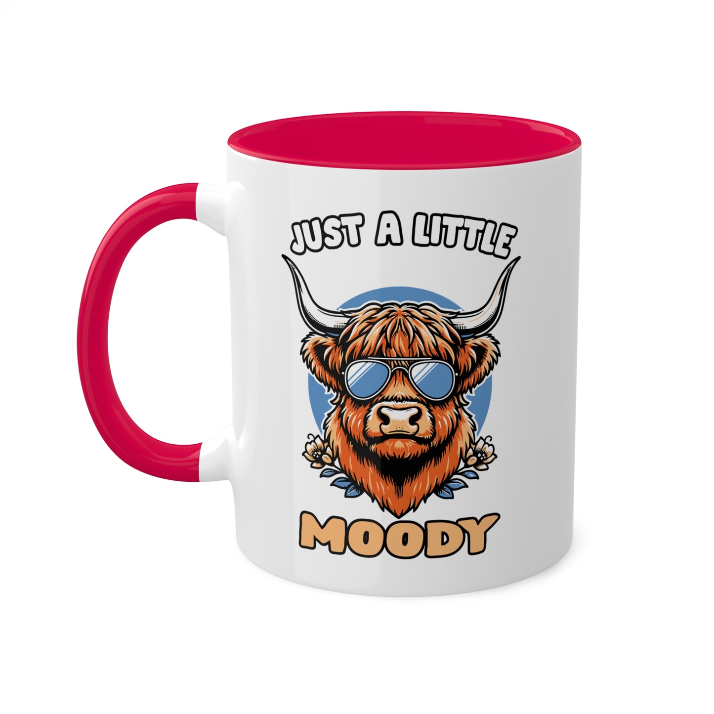 Just A Little Moody - Vaca de las Tierras Altas con Gafas de Sol - Taza Colorida de 11oz