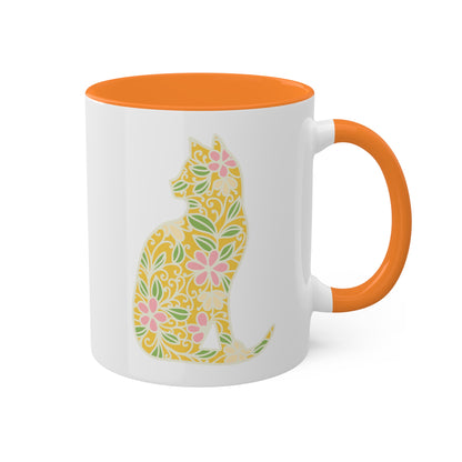 Cute Yellow Cat With Flowers - 11oz Colorful Mug