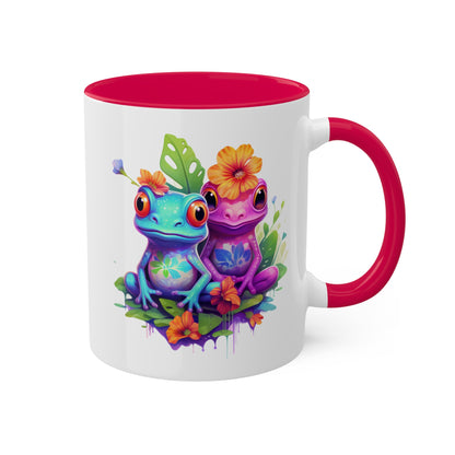 Two Adorable Little Frogs Sitting In A Garden - 11oz Colorful Coffee Mug