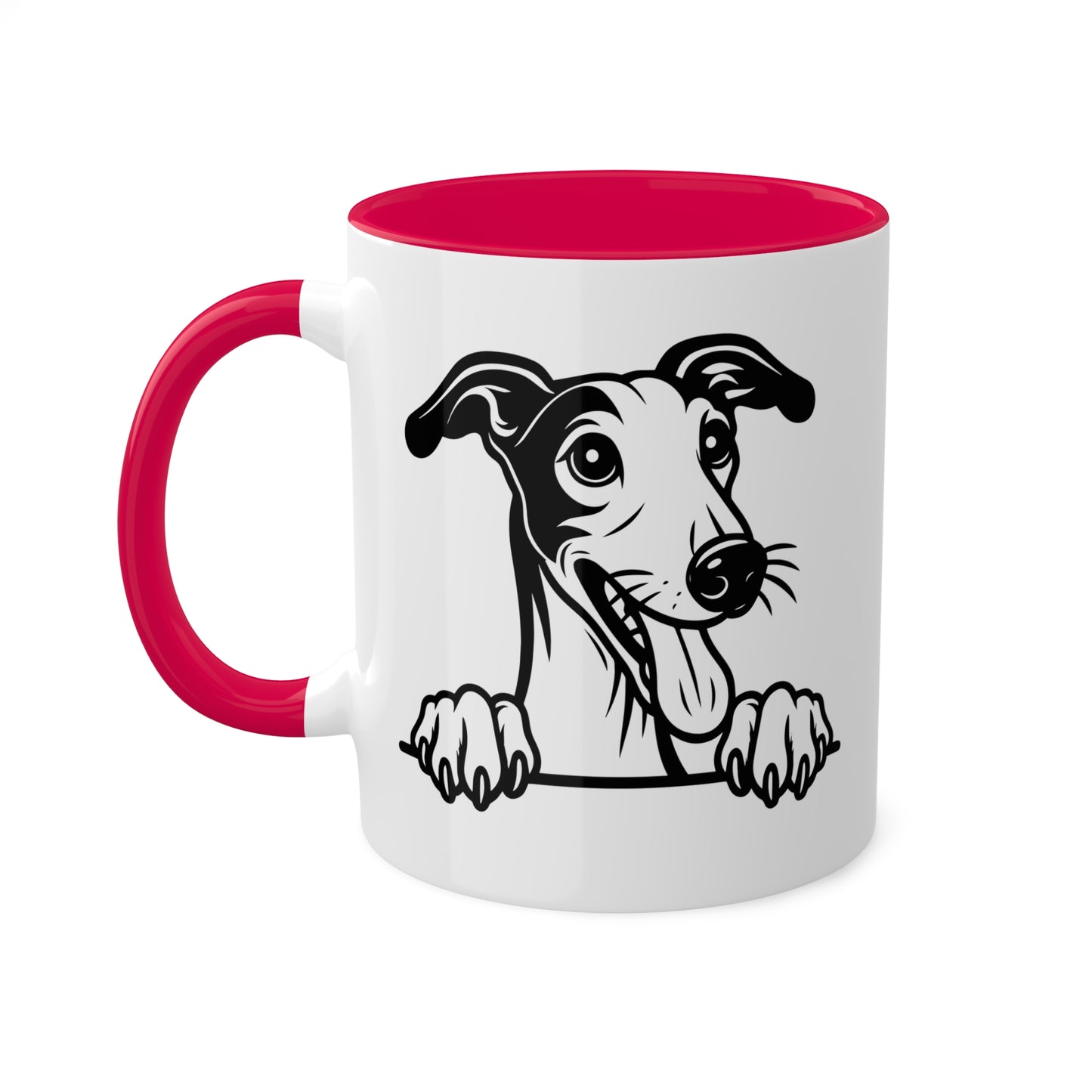 Taza de café colorida con cara de perro galgo - 11 oz