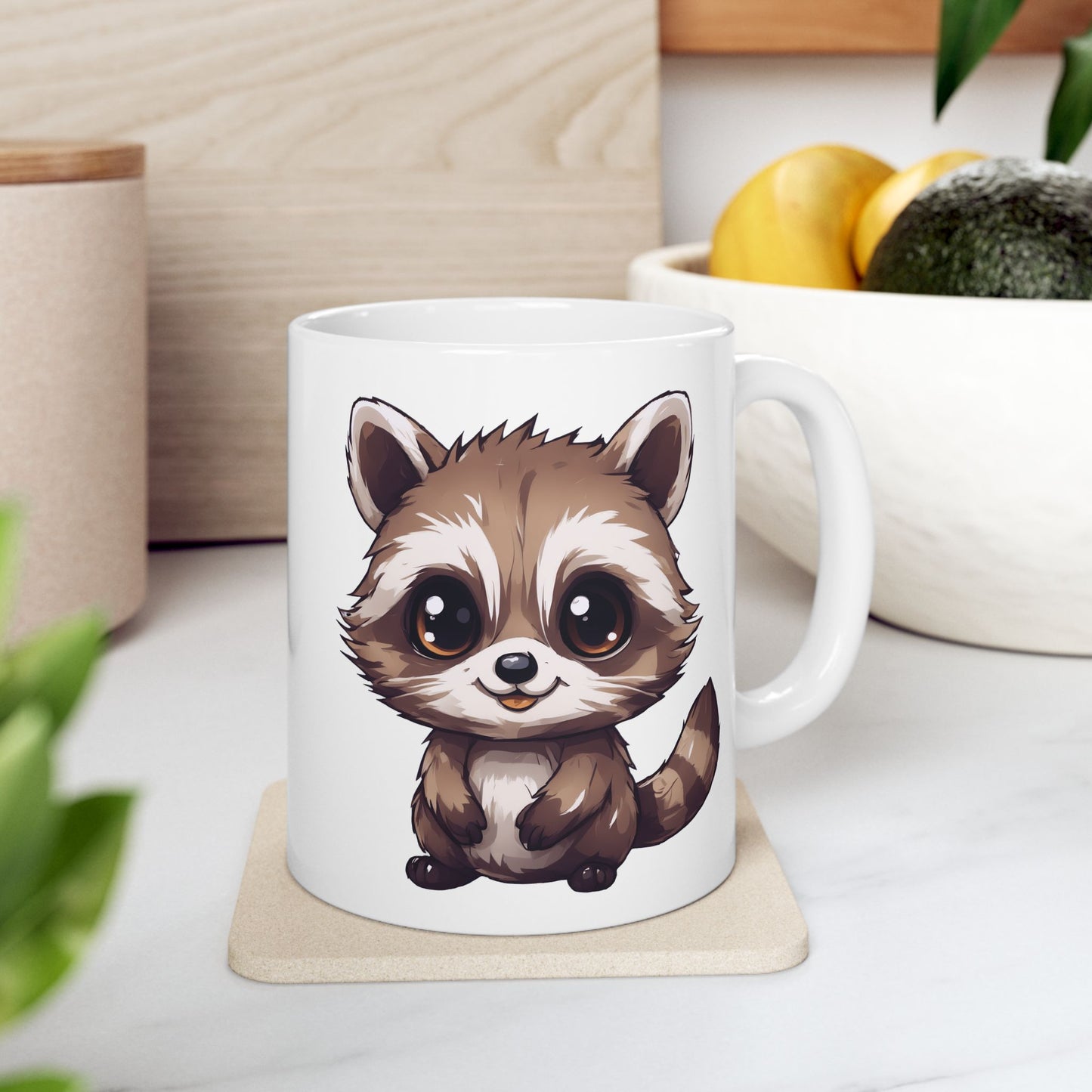 Kawaii Cartoon Raccoon - Coffee Mug (11oz, 15oz)