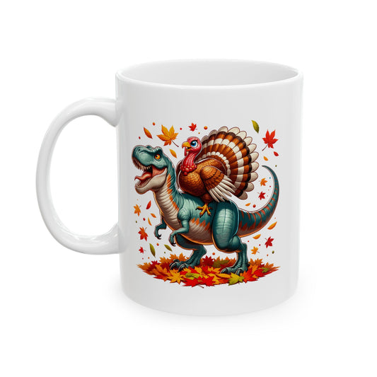 Dinosaur Turkey - Fall Pattern Thanksgiving Coffee Gift Mug (11oz, 15oz)