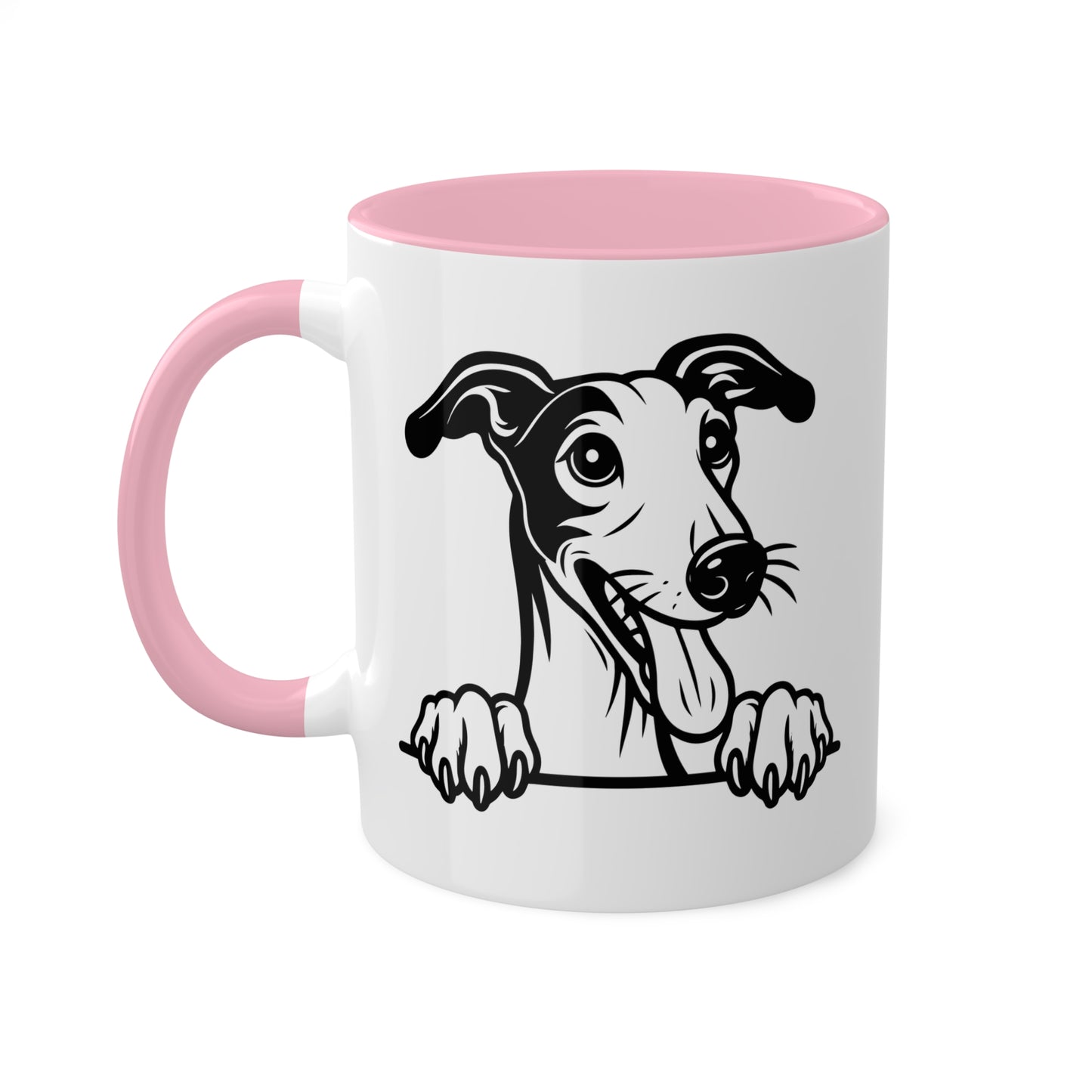 Taza de café colorida con cara de perro galgo - 11 oz