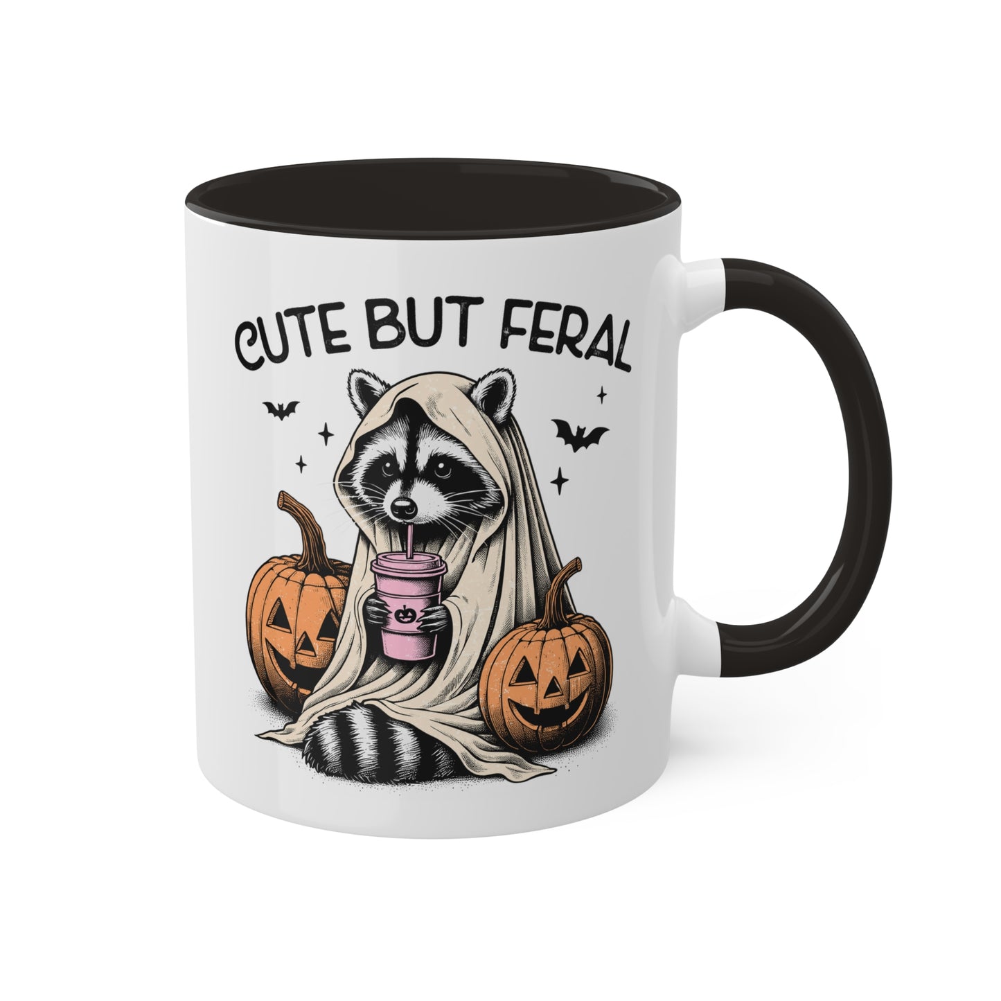 Cute But Feral With Adorable Raccoon - 11oz Colorful Halloween Mug