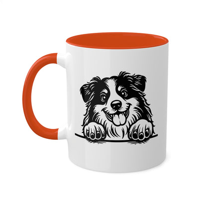 Taza de café colorida de 11 oz con cara de perro pastor americano en miniatura