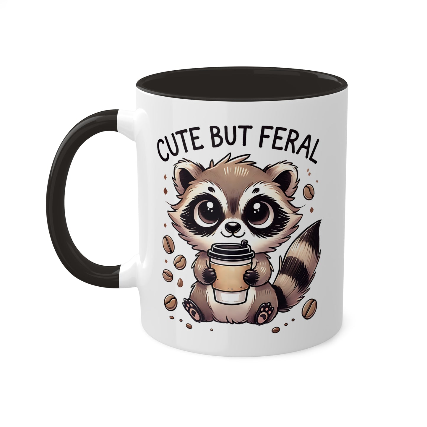 Cute But Feral - Adorable Raccoon With Coffee - 11oz Colorful Mug