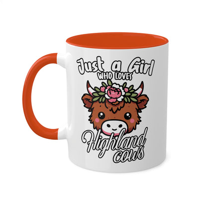 Solo una chica que ama las vacas de las Tierras Altas - Taza colorida de 11 oz