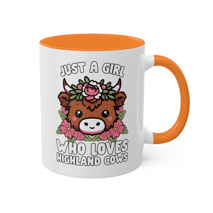 Solo una chica que ama las vacas de las Tierras Altas con flores rosas - Taza colorida de 11 oz