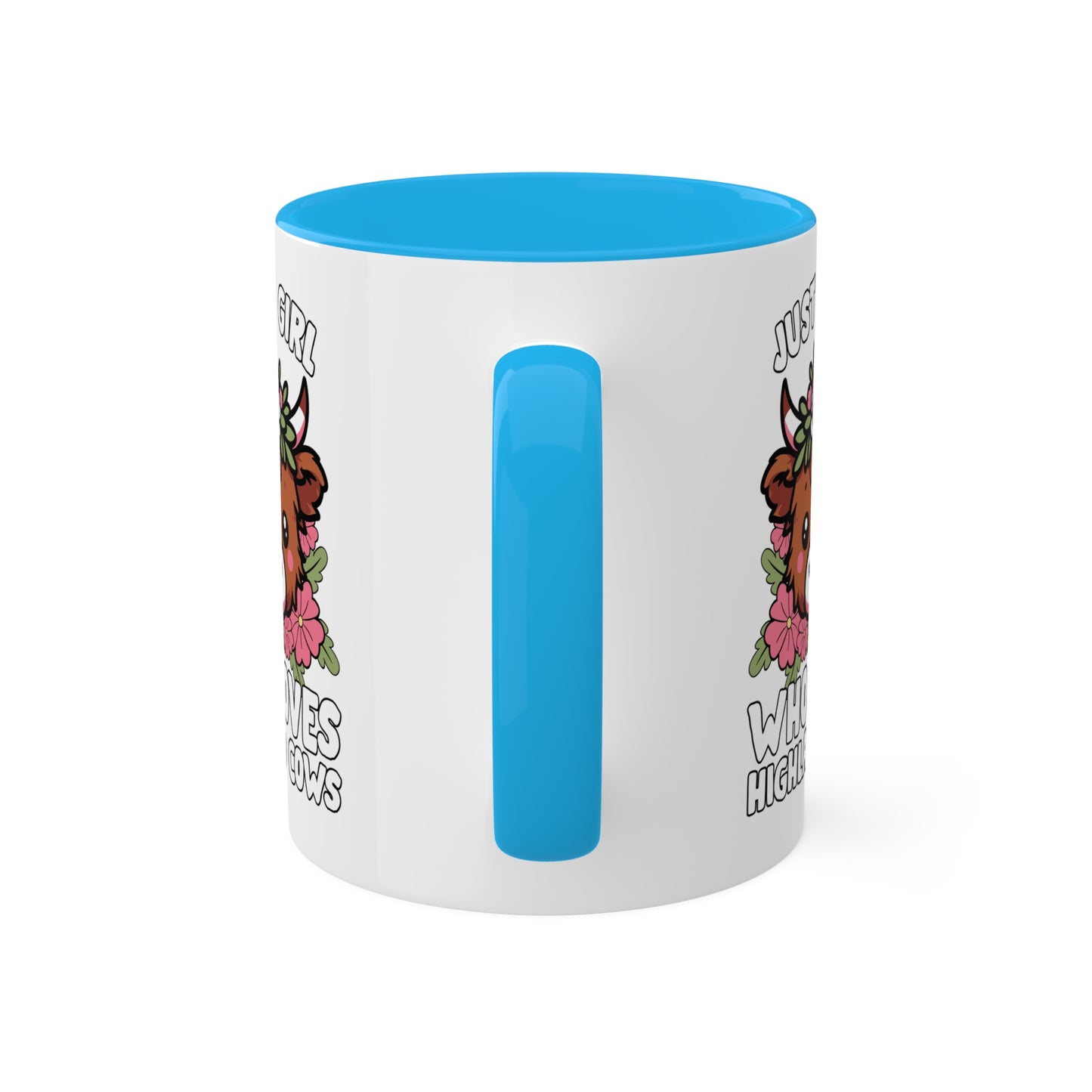 Solo una chica que ama las vacas de las Tierras Altas con flores rosas - Taza colorida de 11 oz