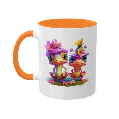 Two Adorable Little Frogs With Pretty Flowers - 11 oz Colorful Coffee Mug