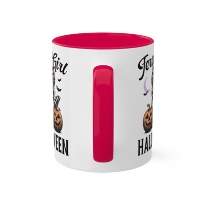 Feral Girl Halloween With Cute Raccoon - 11oz Colorful Halloween Mug