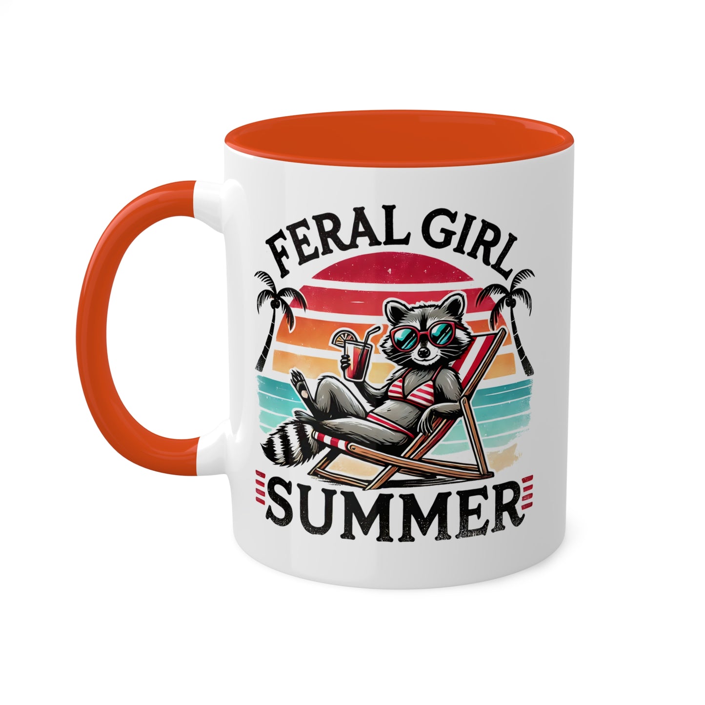 Feral Girl Summer With Adorable Raccoon In Bikini - 11oz Colorful Mug