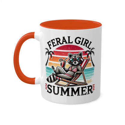 Feral Girl Summer With Adorable Raccoon In Bikini - 11oz Colorful Mug