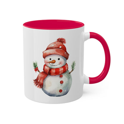 Lindo muñeco de nieve navideño rojo con sombrero - Taza de regalo navideña de 11 oz