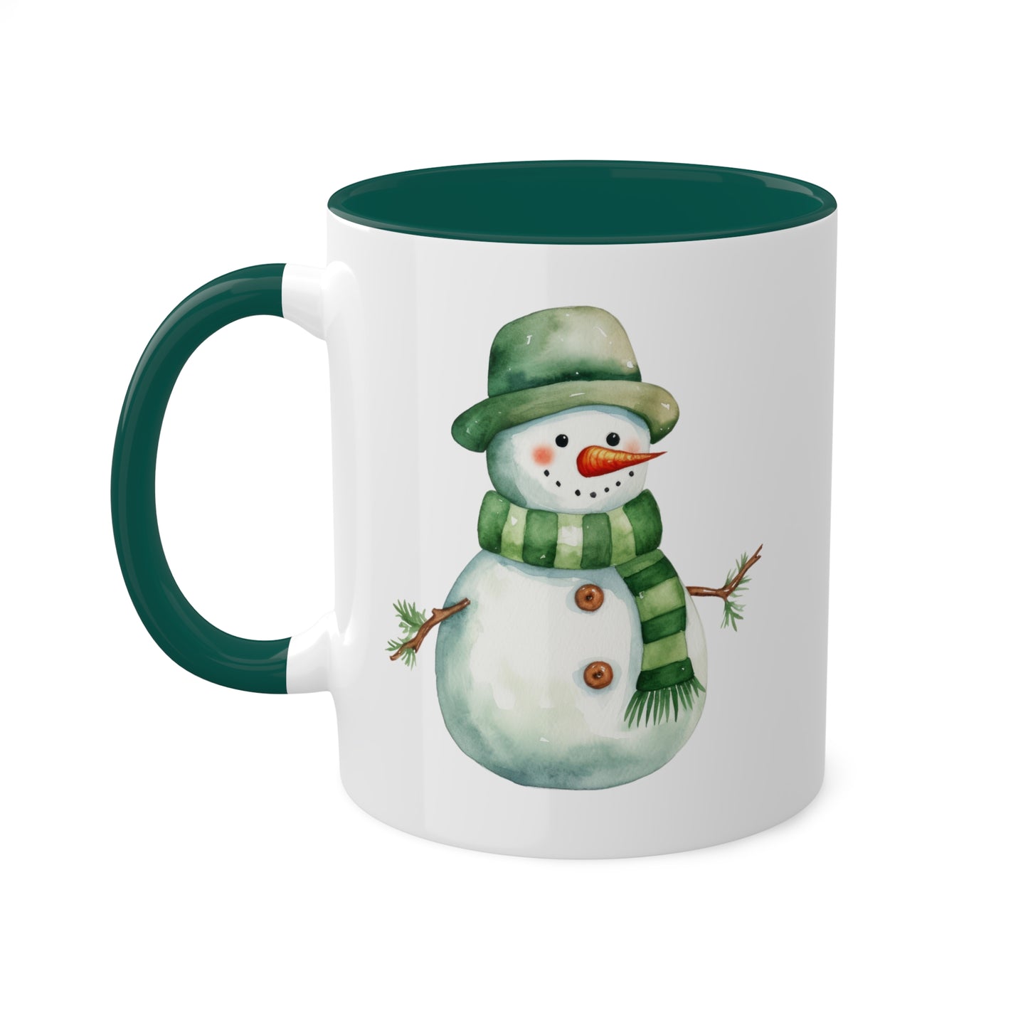 Cute Green Christmas Snowman With Hat - 11 oz Holiday Gift Mug