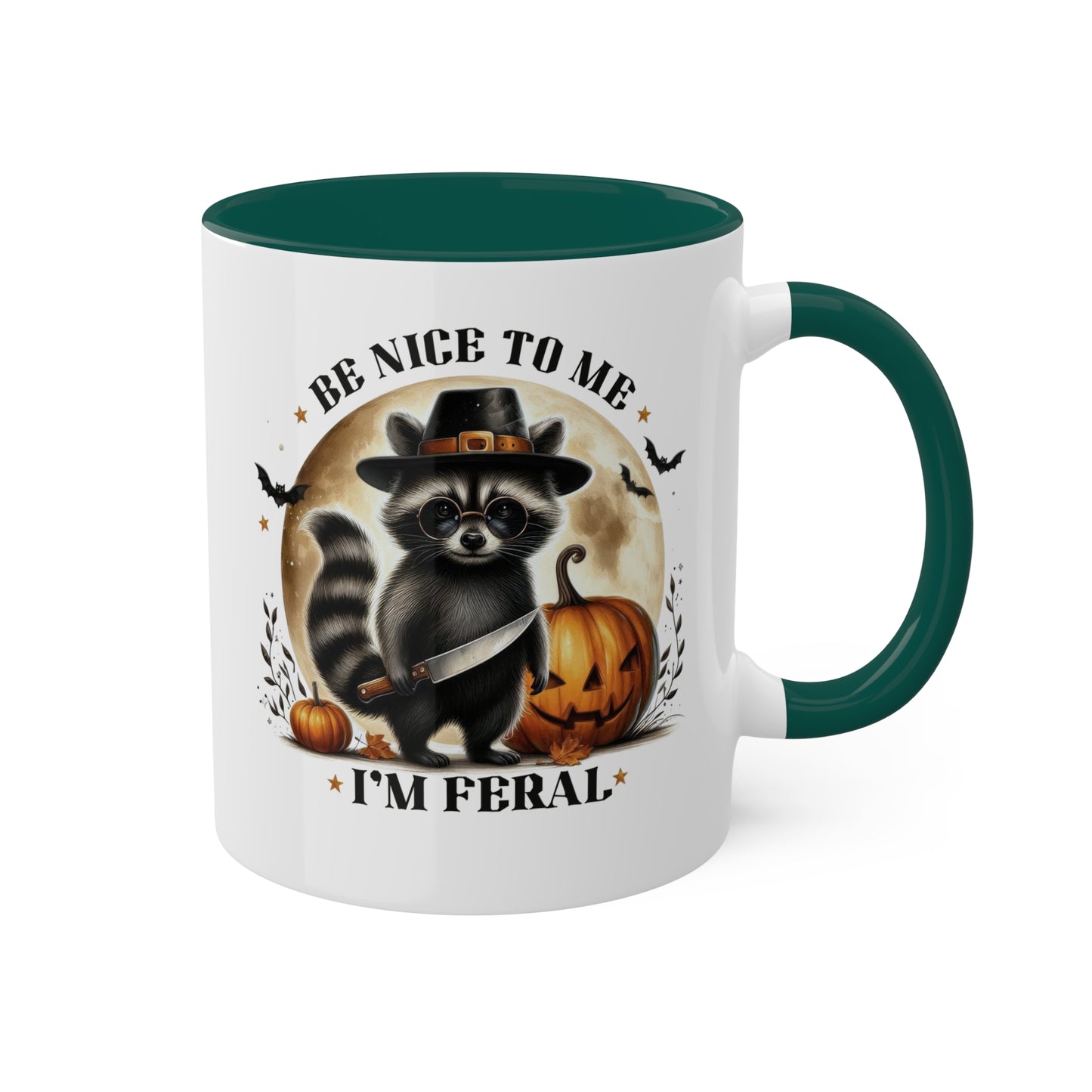 Be Nice To Me, I'm Feral - Cute Raccoon - 11oz Colorful Halloween Mug