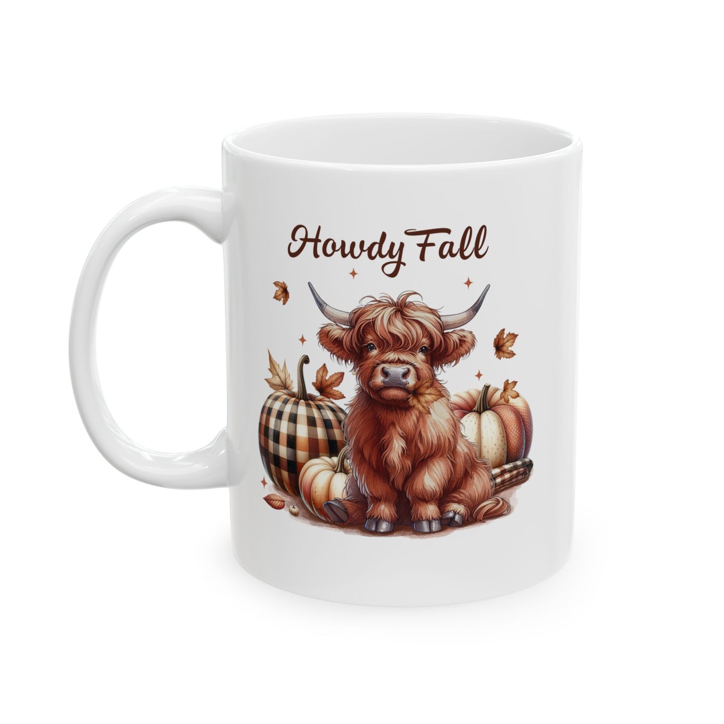 Hola otoño con una linda vaca - Taza de café otoñal (11 oz, 15 oz)