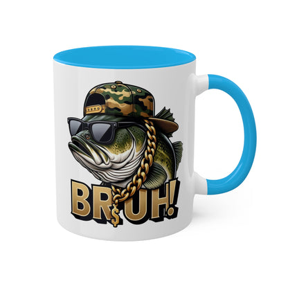 Bruh Fish con gafas de sol - Taza de regalo divertida y colorida de 11 oz