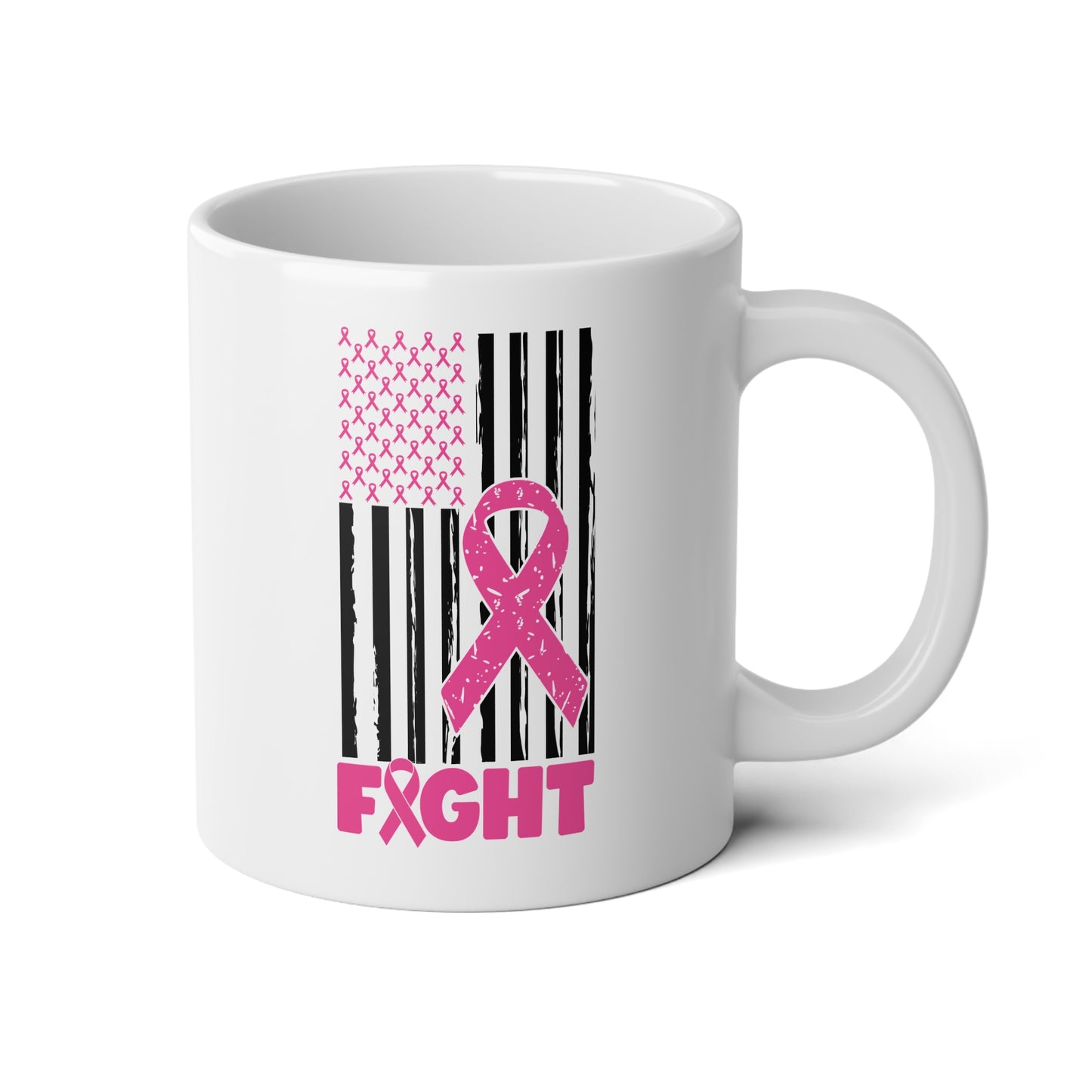 Pink Ribbon American Flag - Breast Cancer Awareness Jumbo Mug, 20oz