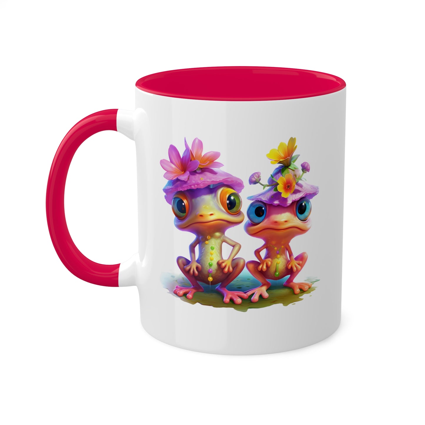 Two Adorable Little Frogs With Pretty Flowers - 11 oz Colorful Coffee Mug