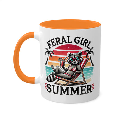 Feral Girl Summer With Adorable Raccoon In Bikini - 11oz Colorful Mug