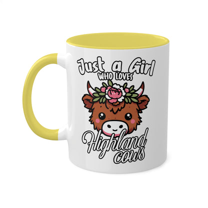 Solo una chica que ama las vacas de las Tierras Altas - Taza colorida de 11 oz